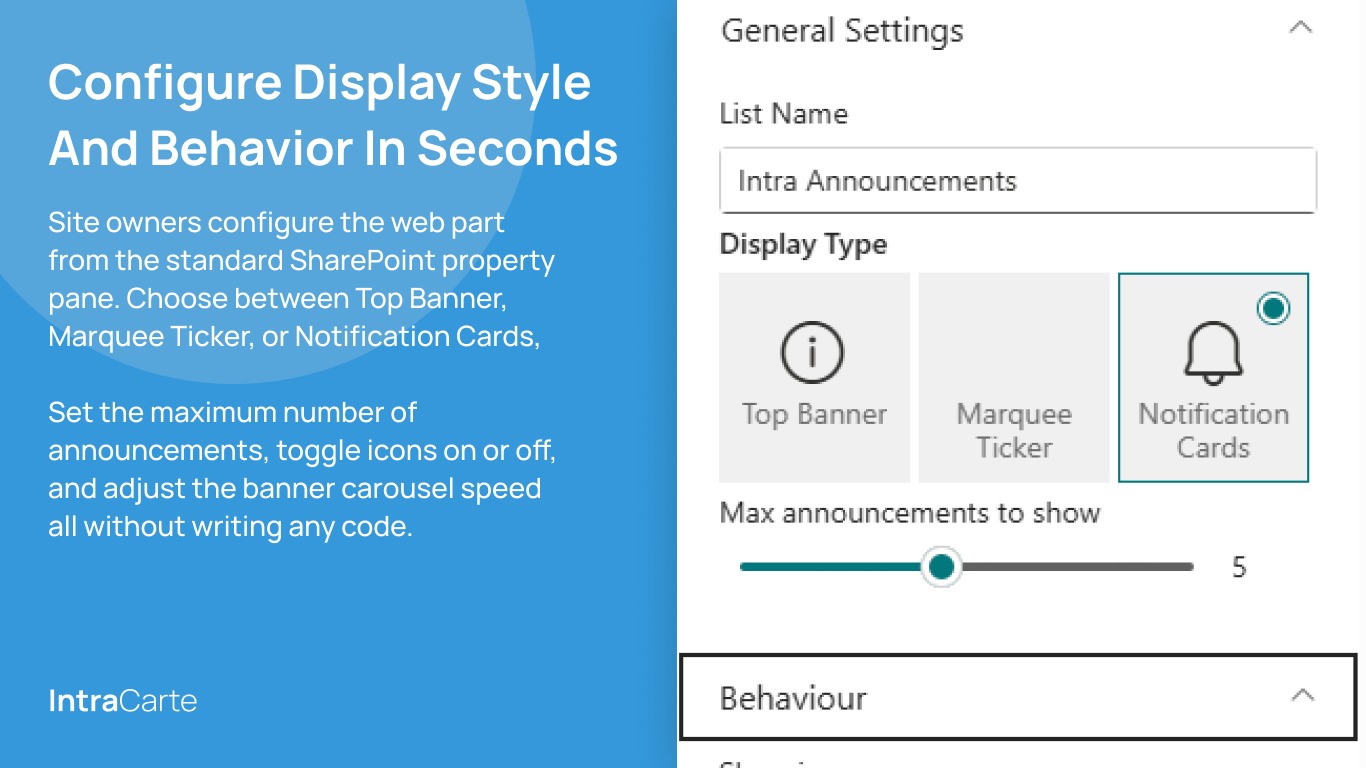 Intra Announcement – property pane configuration