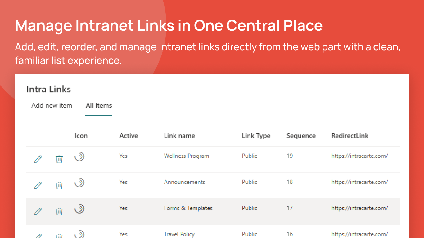 Intra Links – list layout